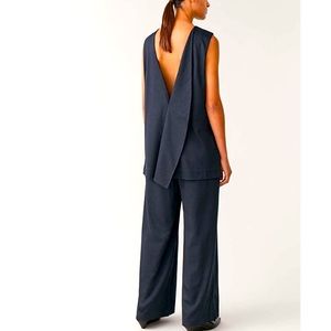 OPEN-BACK COTTON JUMPSUIT - washed navy  - COS